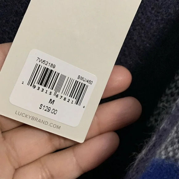 Lucky Brand Size M Blue Buffalo Check Open Front Long Cardigan Sweater NEW! - Picture 7 of 8